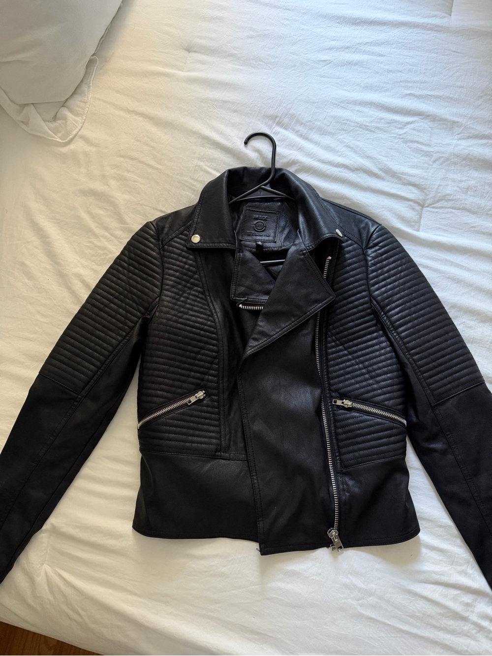 Max Studio Black Quilted Leather Moto Jacket